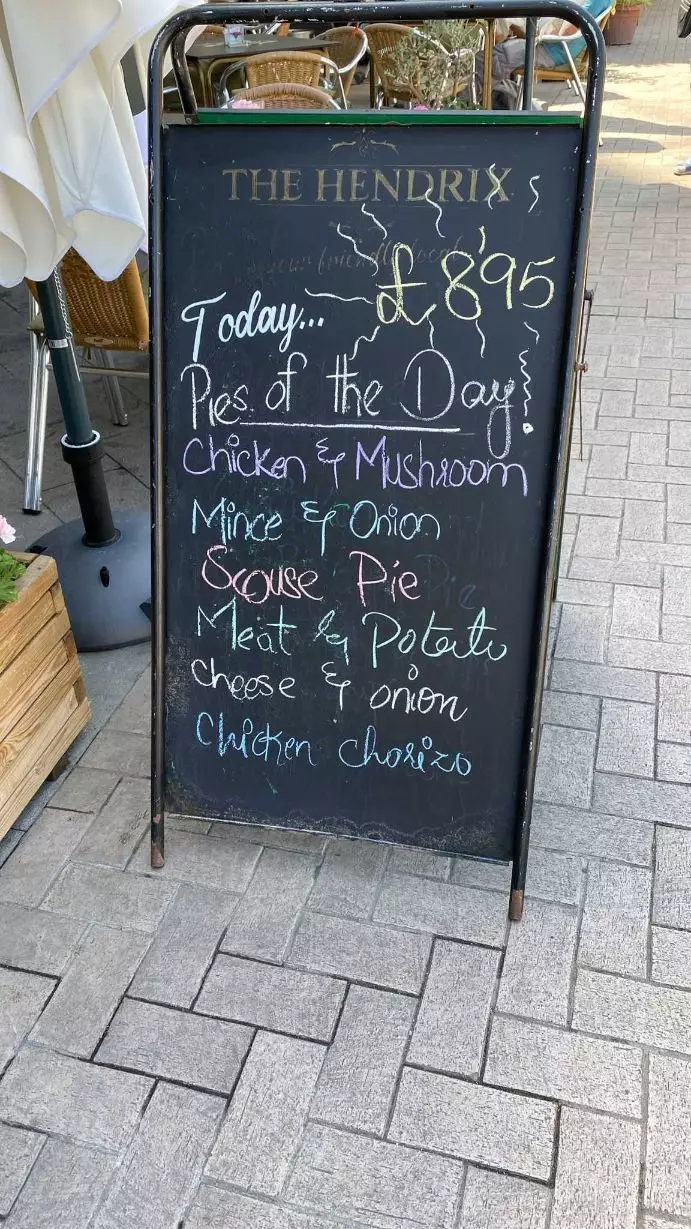 The Hendrix homemade pies board outside