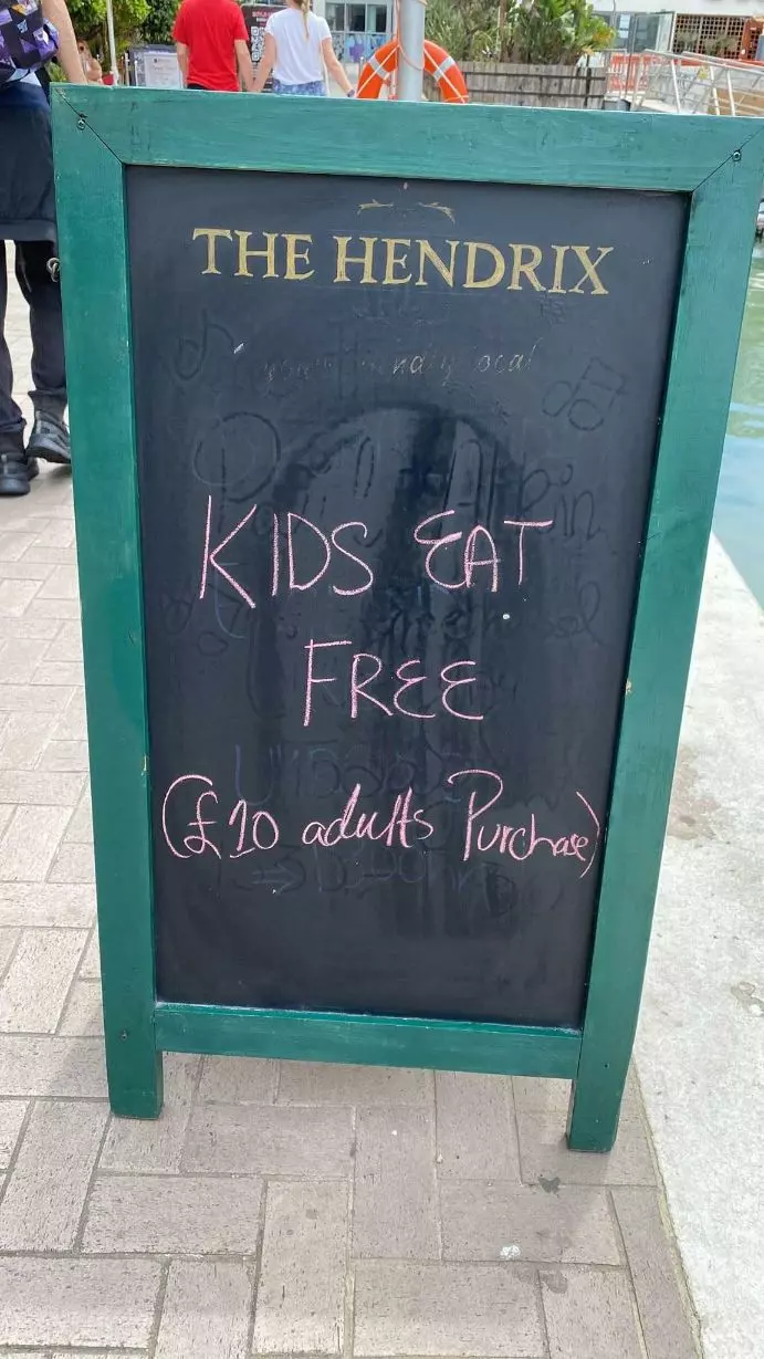 The Hendrix outside board advertising Kids Eat Free